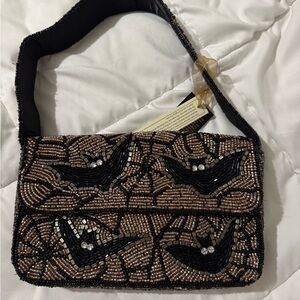 Elegant Beaded Clutch in Black and Brown